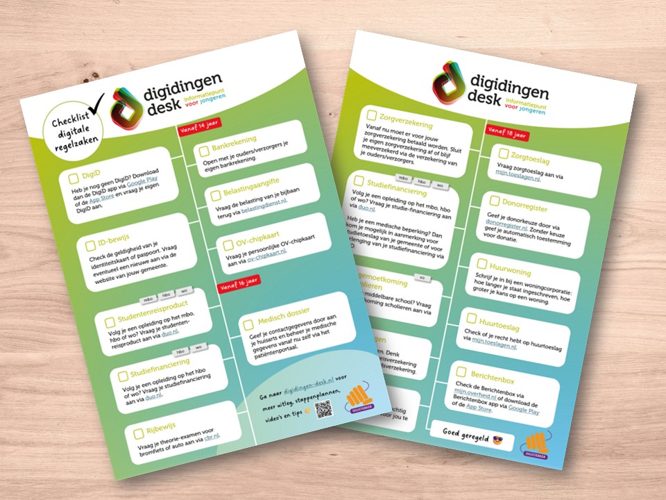 Afbeelding van twee pagina's van de checklist over digitale regelzaken van Digidingen-desk