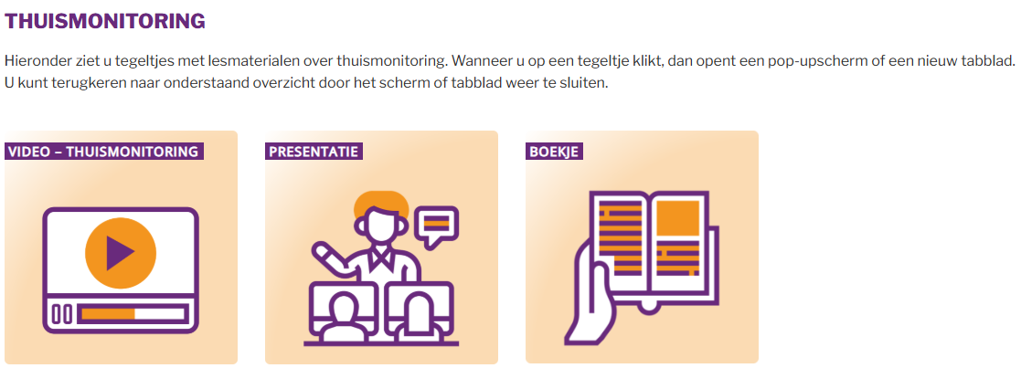De webpagina ‘Thuismonitoring' op digivitaler.nl, met het lesmateriaal bestemd voor de docent