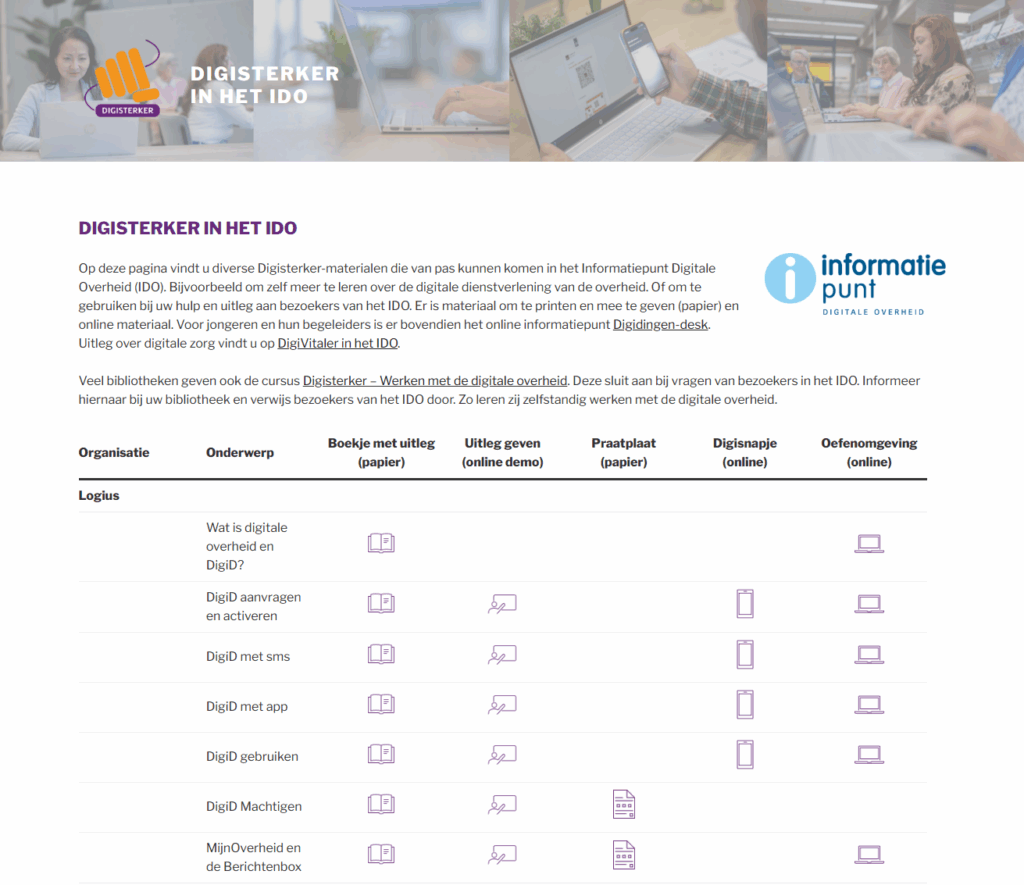 Screenshot van de webpagina ‘Digisterker in het IDO'