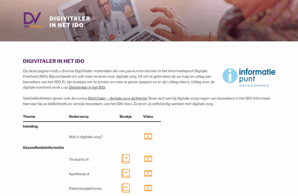 Screenshot van de webpagina ‘DigiVitaler in het IDO'