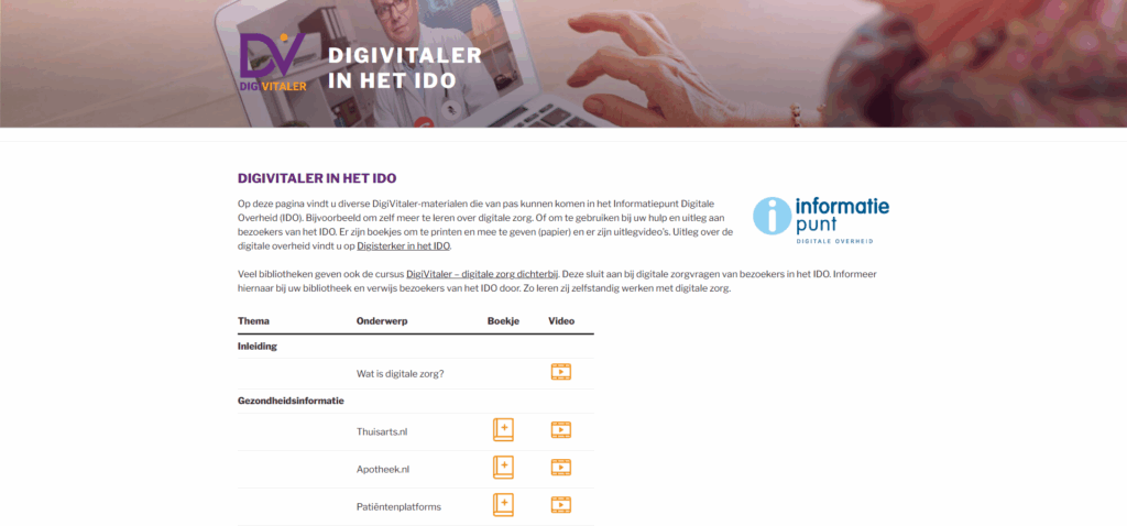 Screenshot van de webpagina ‘DigiVitaler in het IDO'