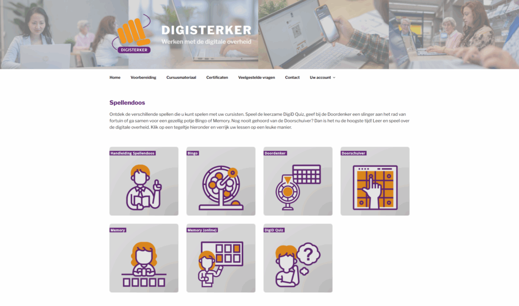Screenshot van de webpagina ‘Spellendoos' op de website digisterkercursus.nl