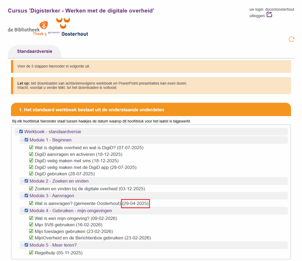 Overzichtspagina van de pagina 'Standaardversie - Werken met de digitale overheid'