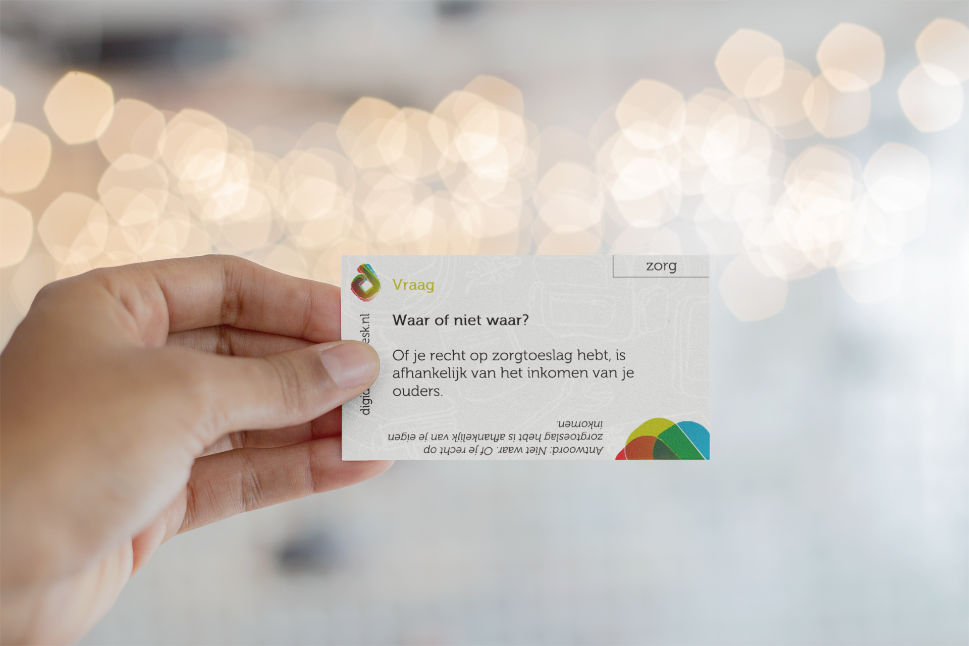 Een kletskaart met een stelling over het recht op zorgtoeslag